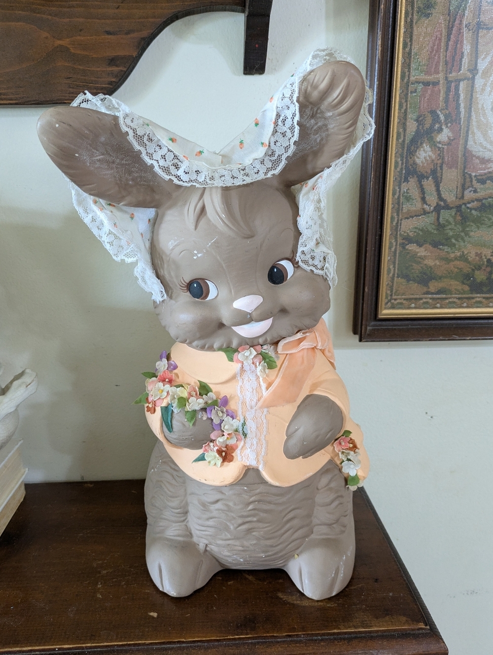 Vintage Large Hand-Painted Ceramic Easter Bunny - Whimsical Spring Decor